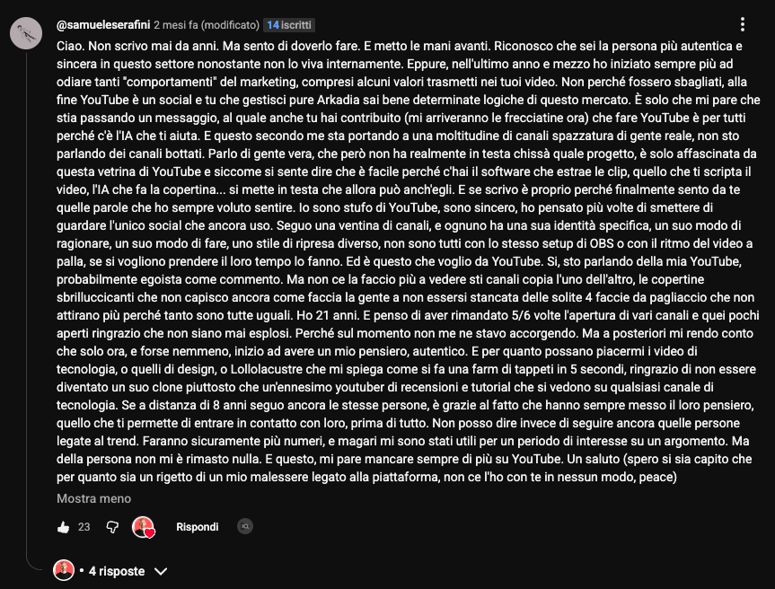 Commento YouTube sulla fiducia